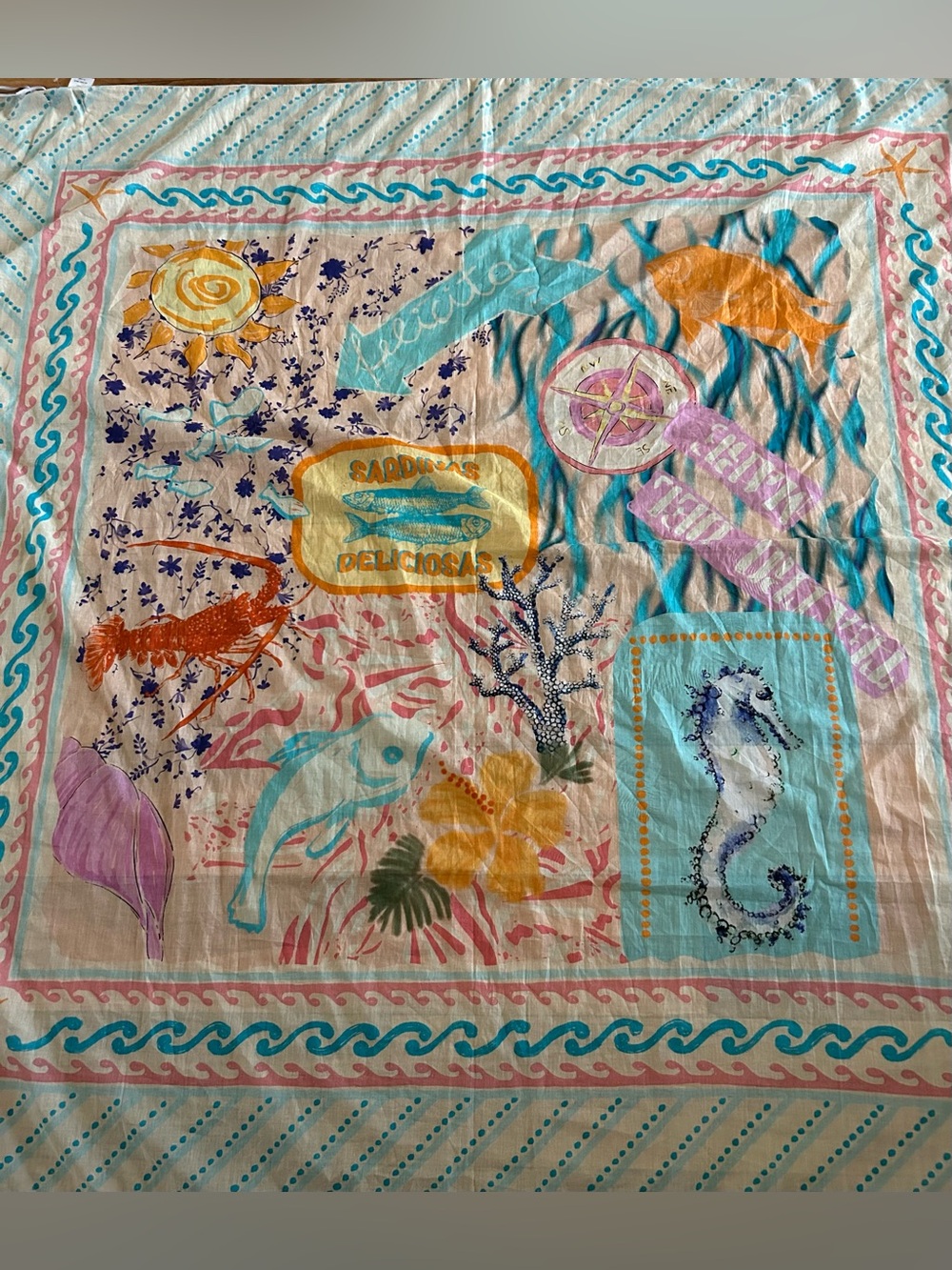 Magari Sea Life Cover up Pareo Large Scarf Multicolor Made in Italy - Picture 2 of 5